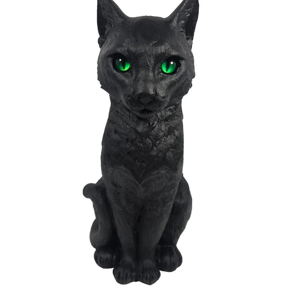 Black Cat Figurine 13 Inch Green Eyes Gothic Witch Halloween Statue Decor